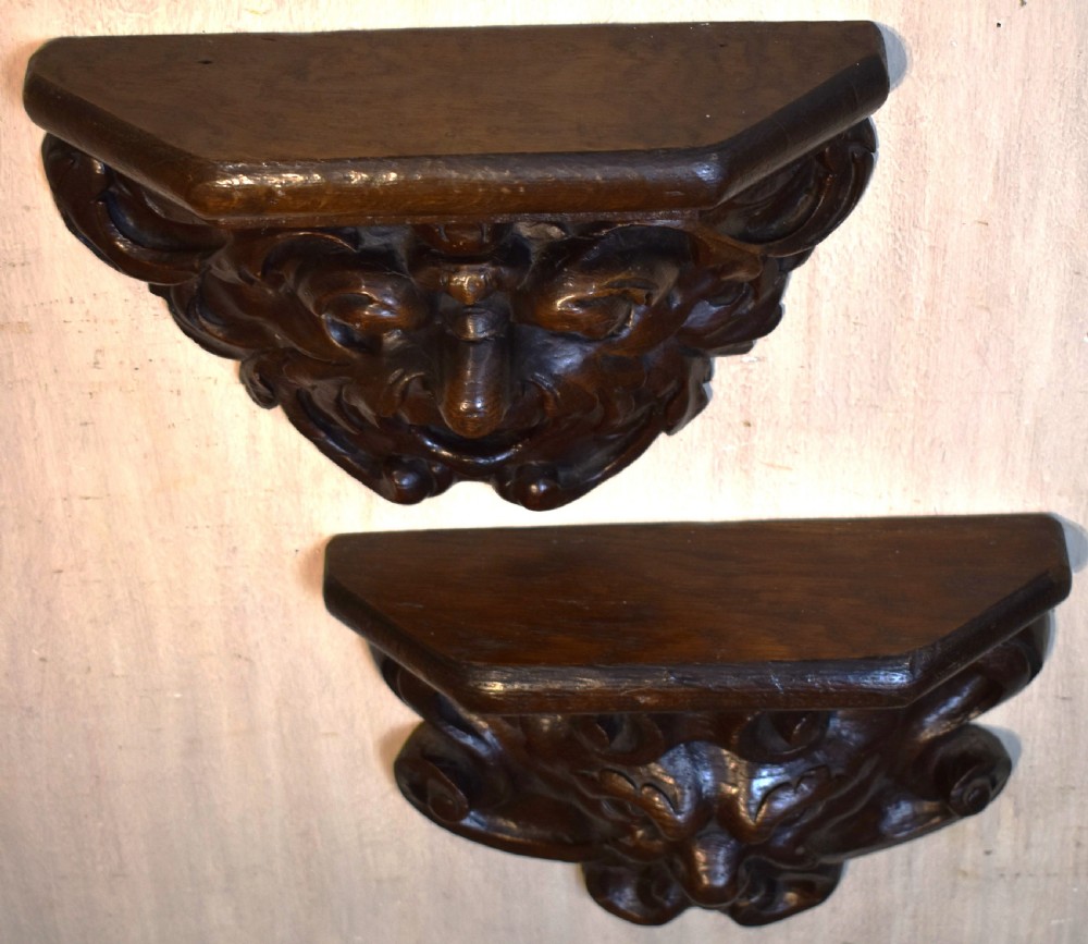 Pair of Gothic Revival oak wall brackets View VII