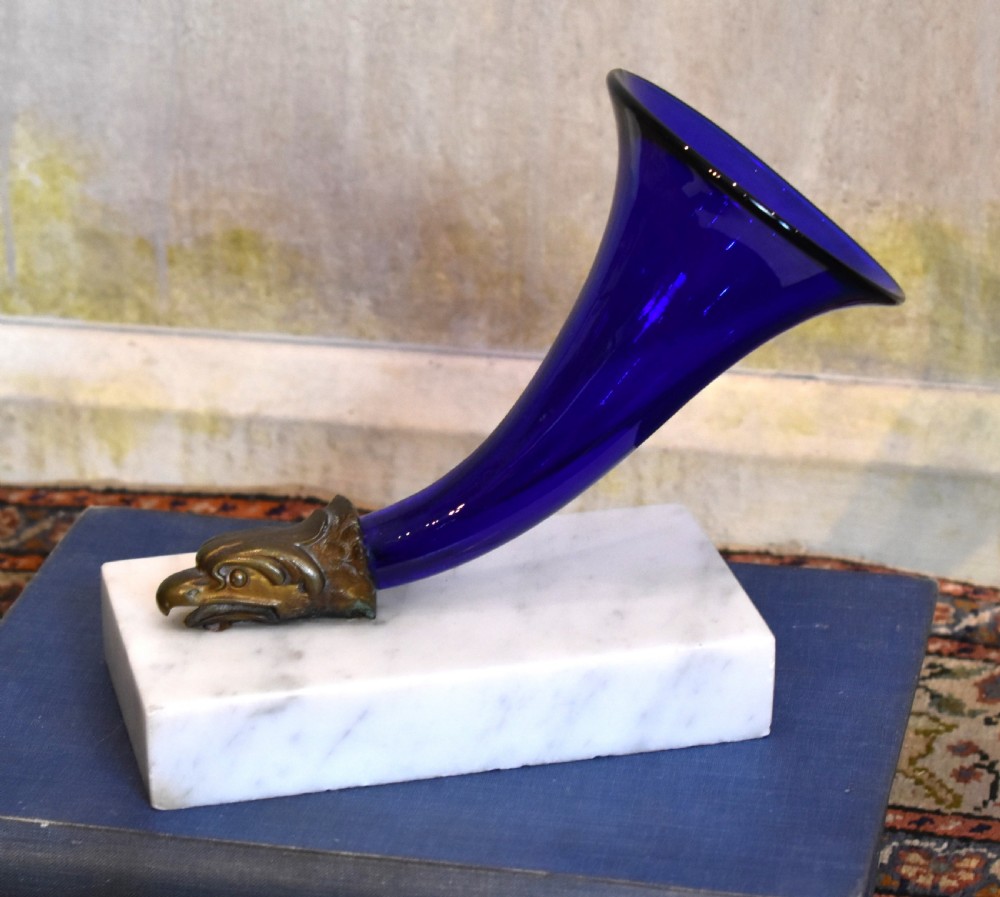 Colbalt blue glass cornucopia vase