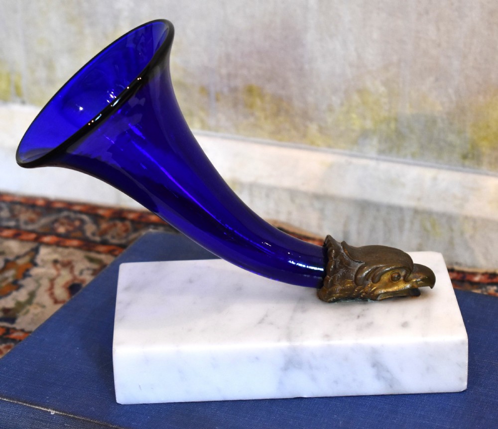 Colbalt blue glass cornucopia vase View V