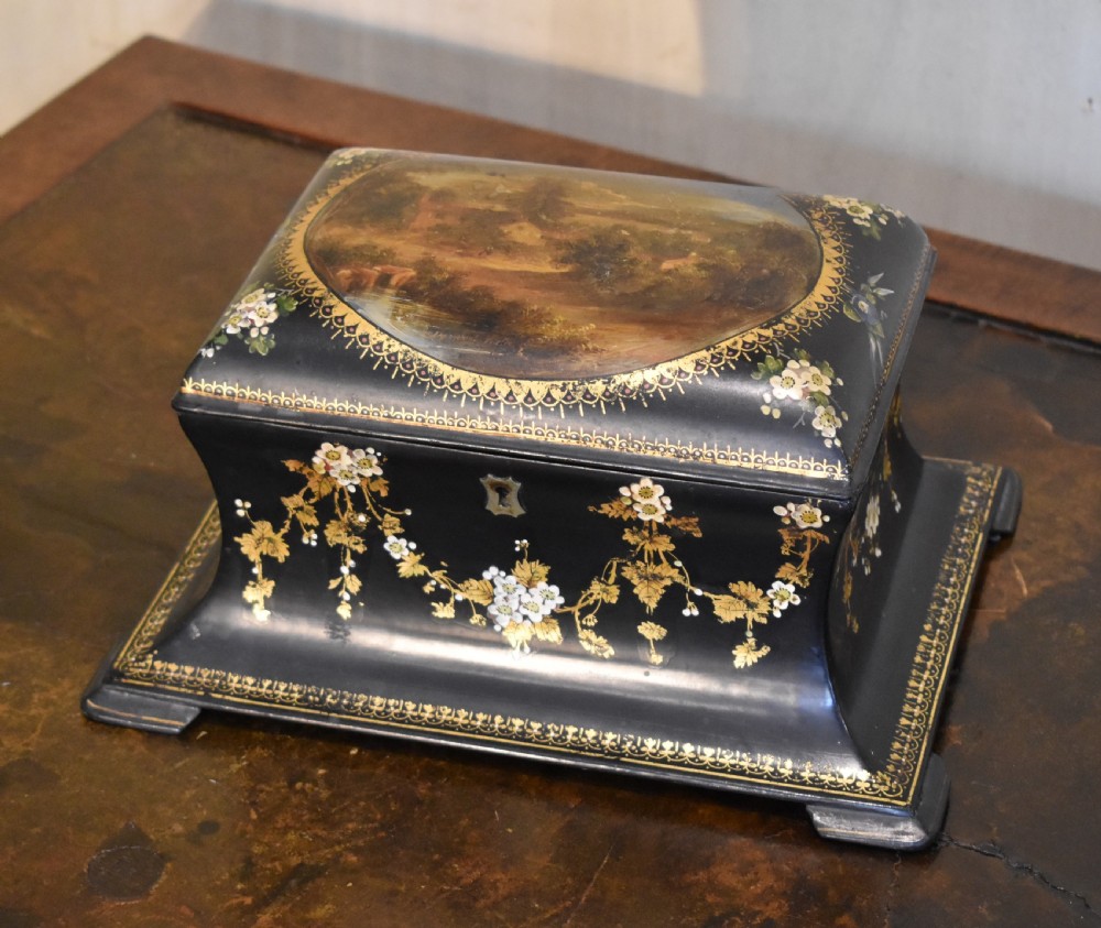 Victorian papier mache tea caddy