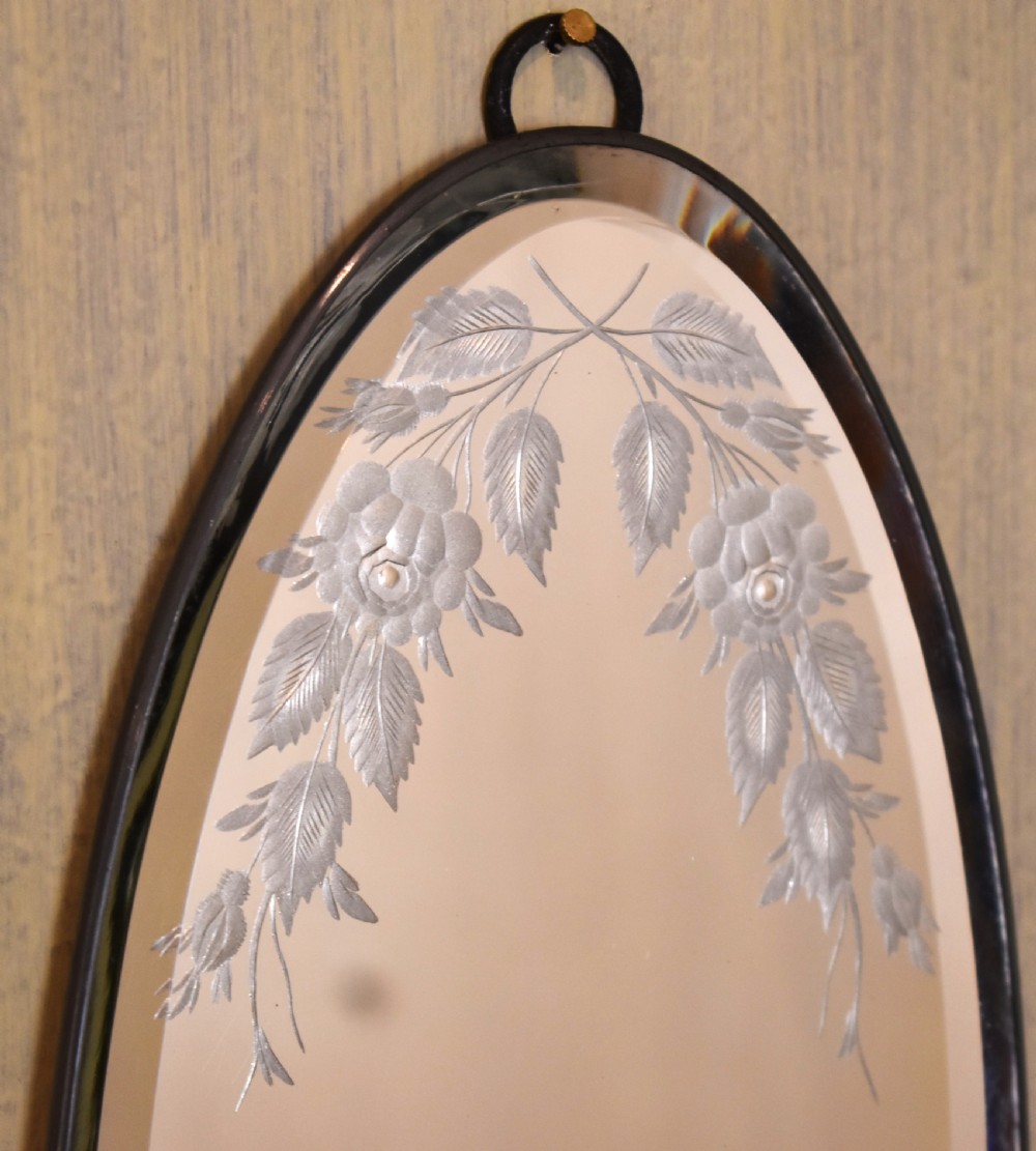 Fine pair of glass candle sconces with etched mirror backs View II
