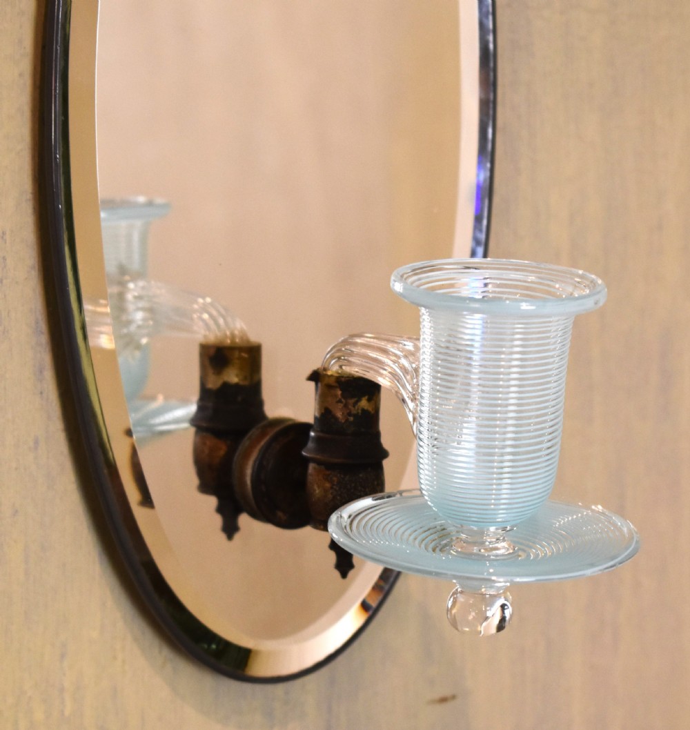 Fine pair of glass candle sconces with etched mirror backs View IV