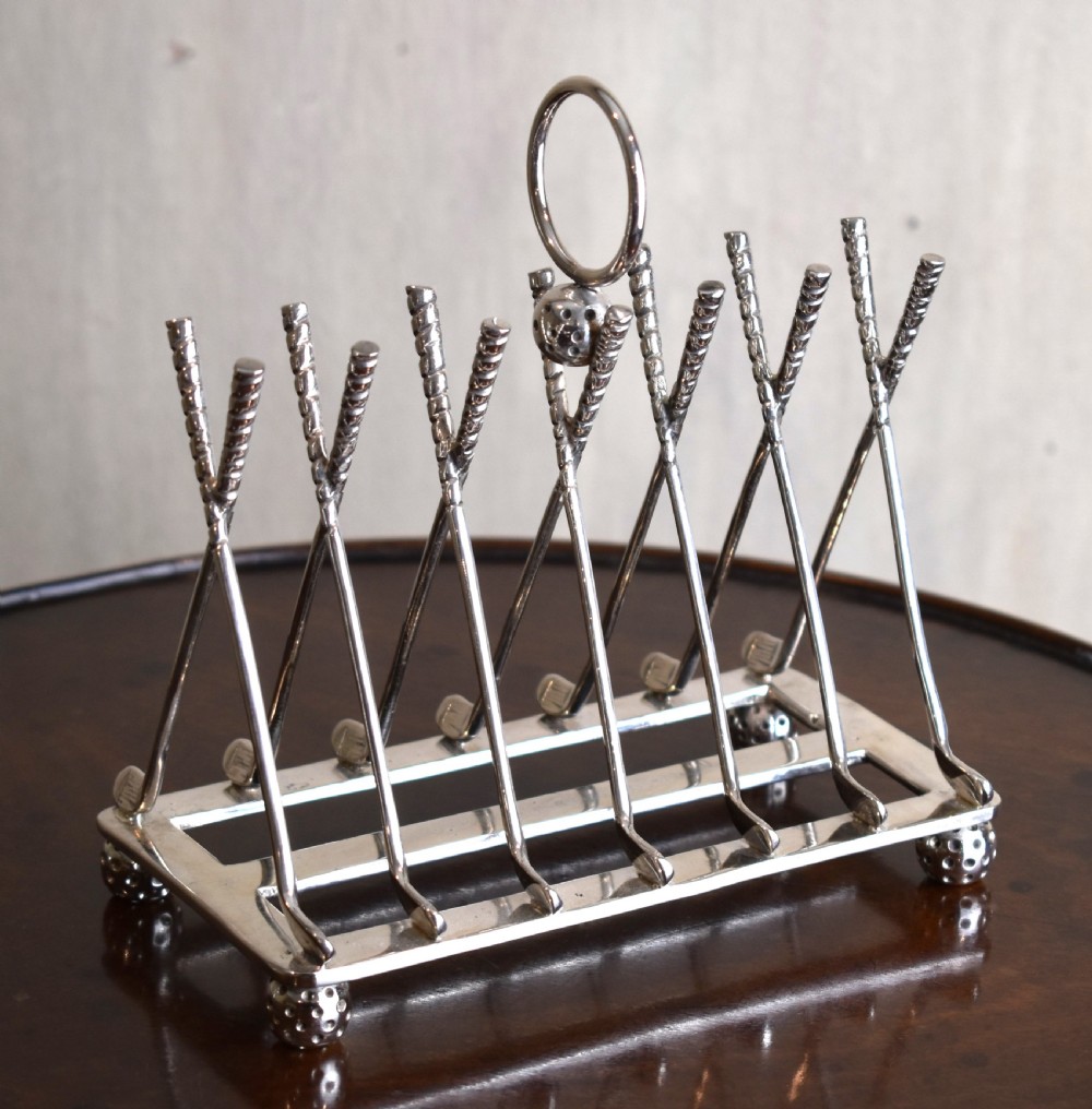 Art Deco golf design silver plate toast rack