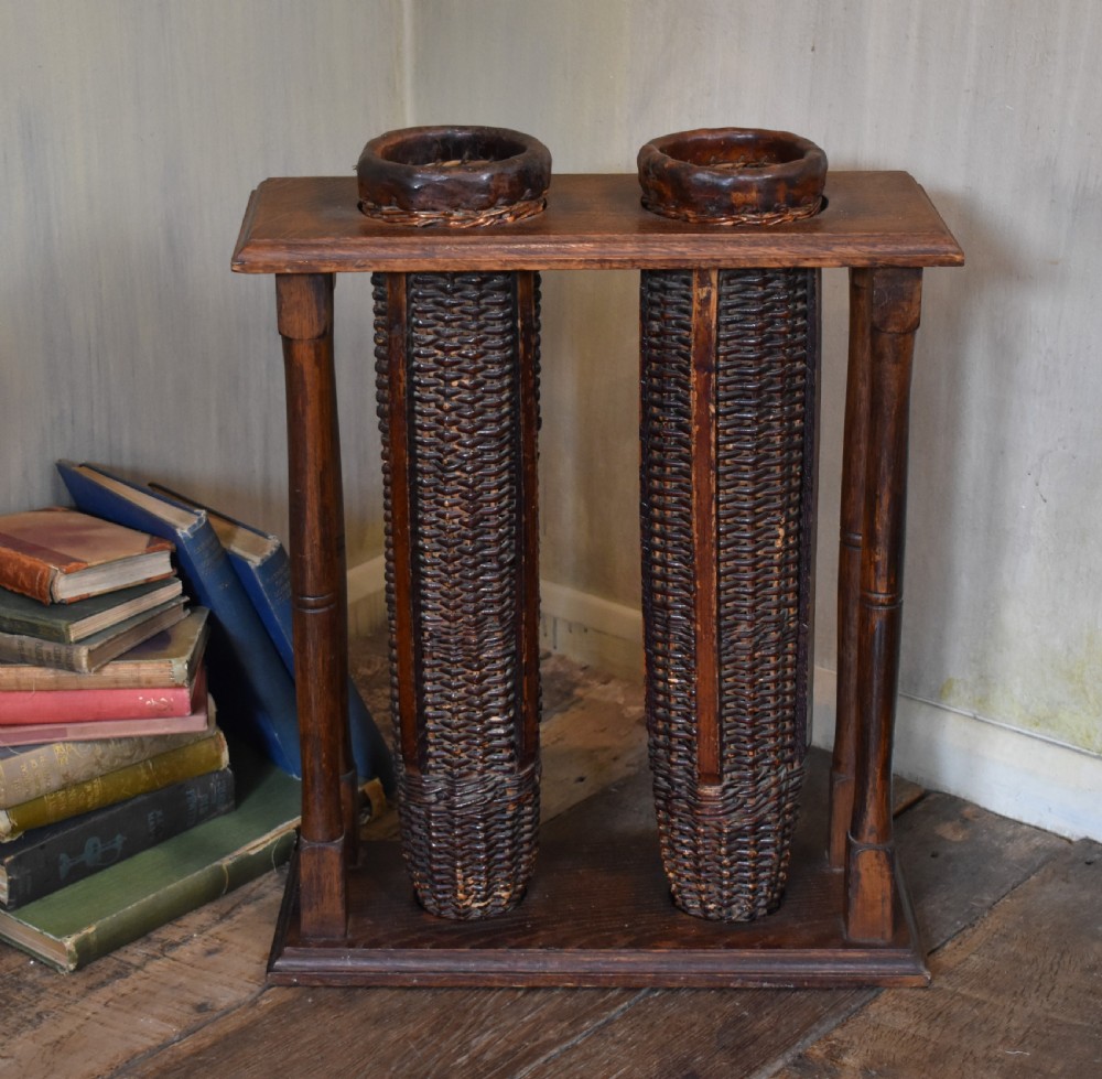 Unusual oak and wicker stick stand