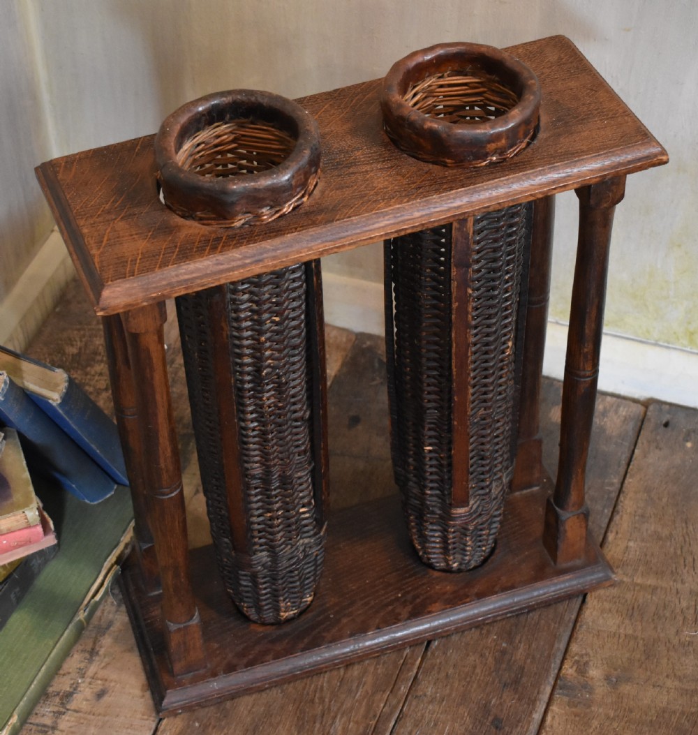 Unusual oak and wicker stick stand View II