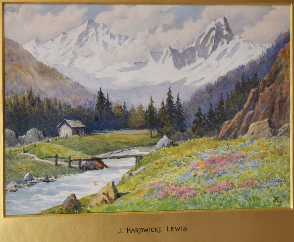 Pair of Alpine landscape watercolours by John Harwicke Lewis View VI