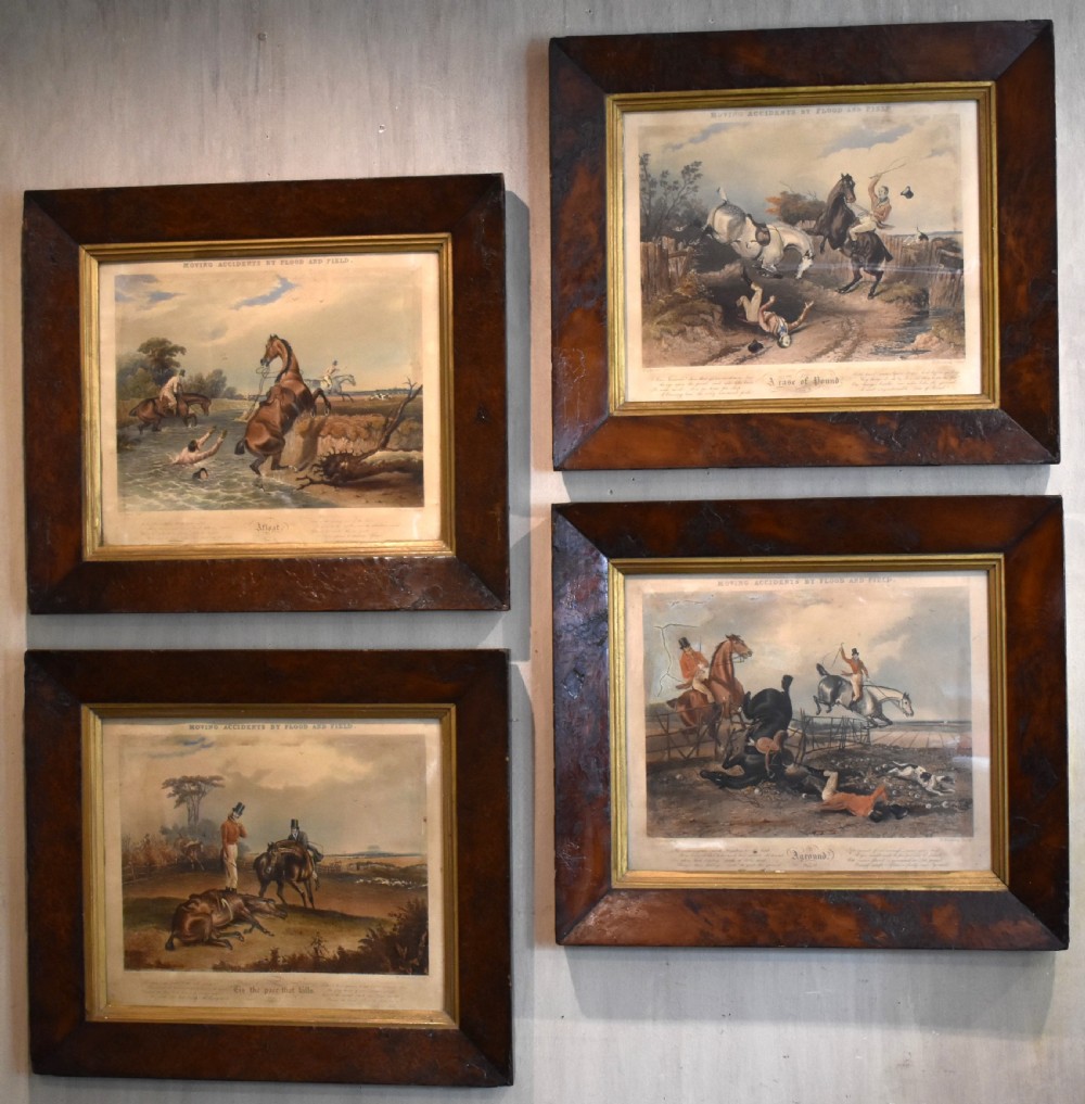 Set of four Regency hunting prints in burr yew frames View II