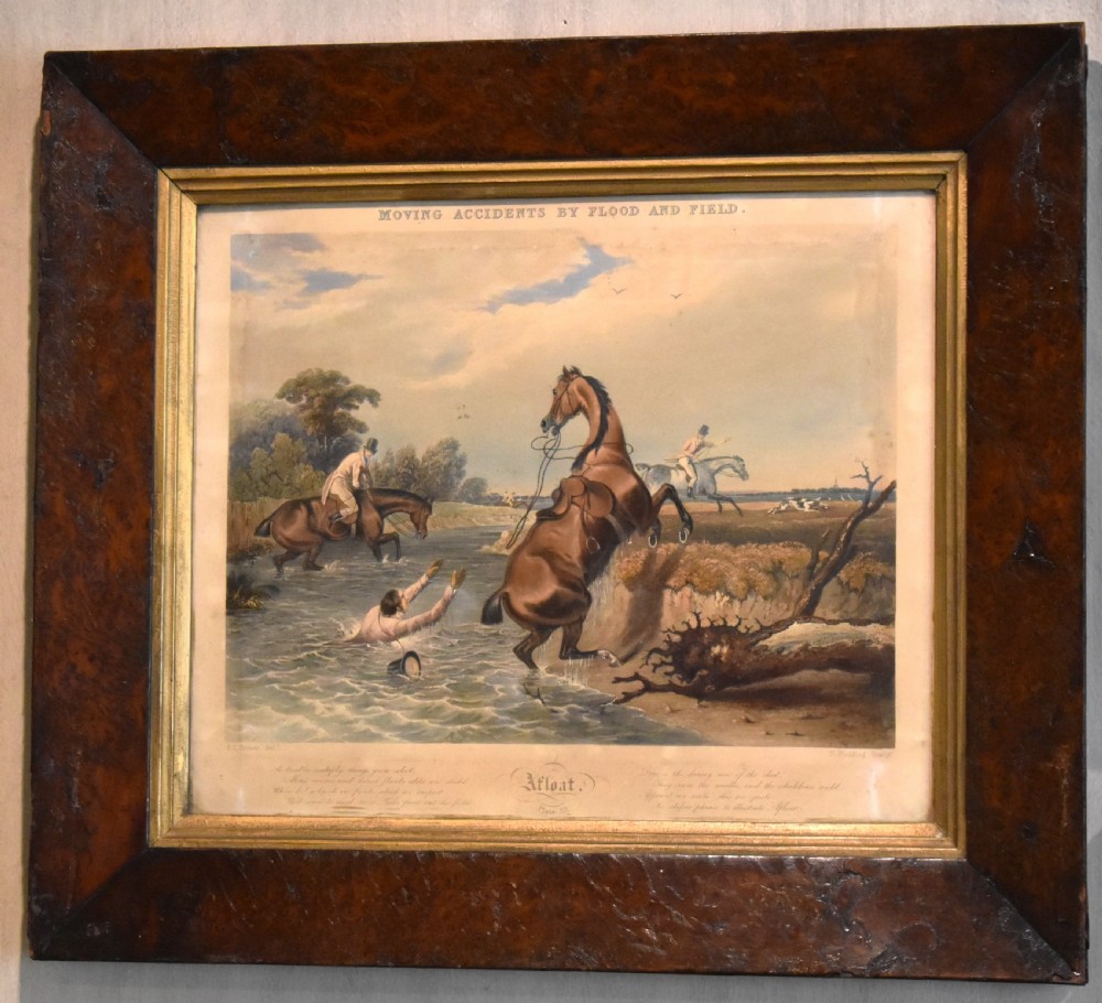 Set of four Regency hunting prints in burr yew frames View III