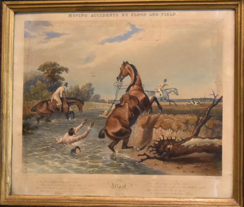 Set of four Regency hunting prints in burr yew frames View IV
