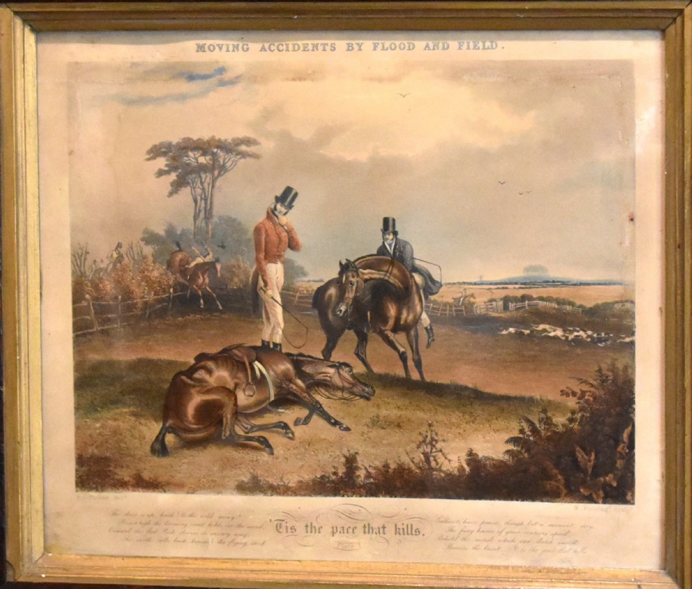 Set of four Regency hunting prints in burr yew frames View V
