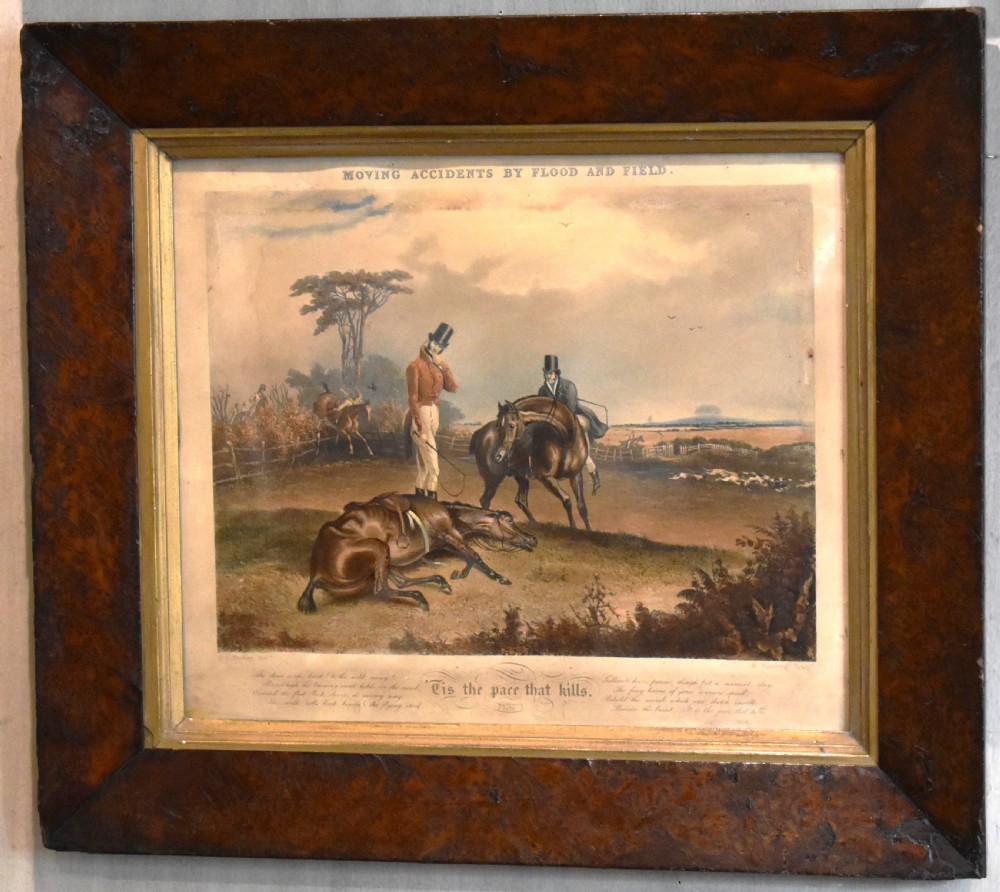 Set of four Regency hunting prints in burr yew frames View VI