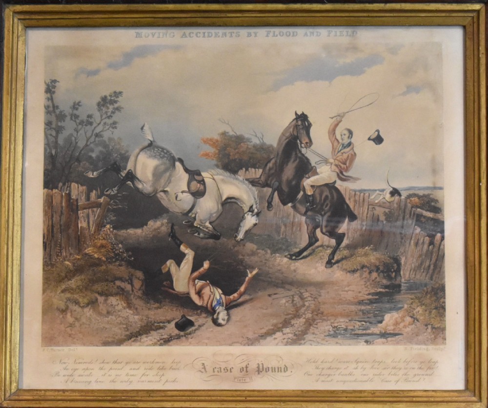 Set of four Regency hunting prints in burr yew frames View VIII