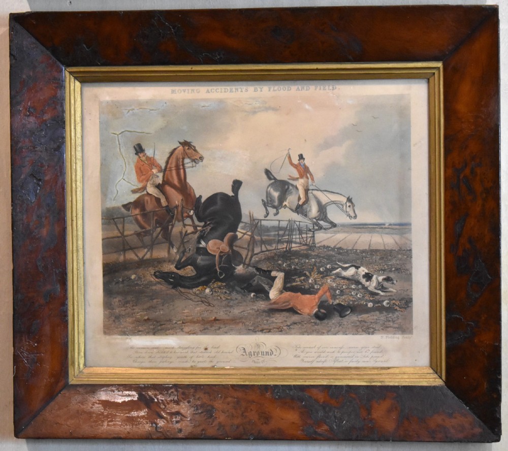 Set of four Regency hunting prints in burr yew frames View IX