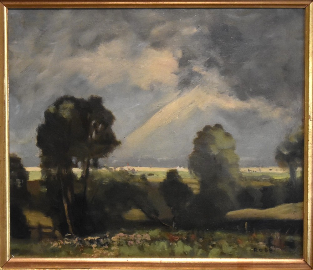 After the storm, Benfleet, oil landscape by William George Robb View VI