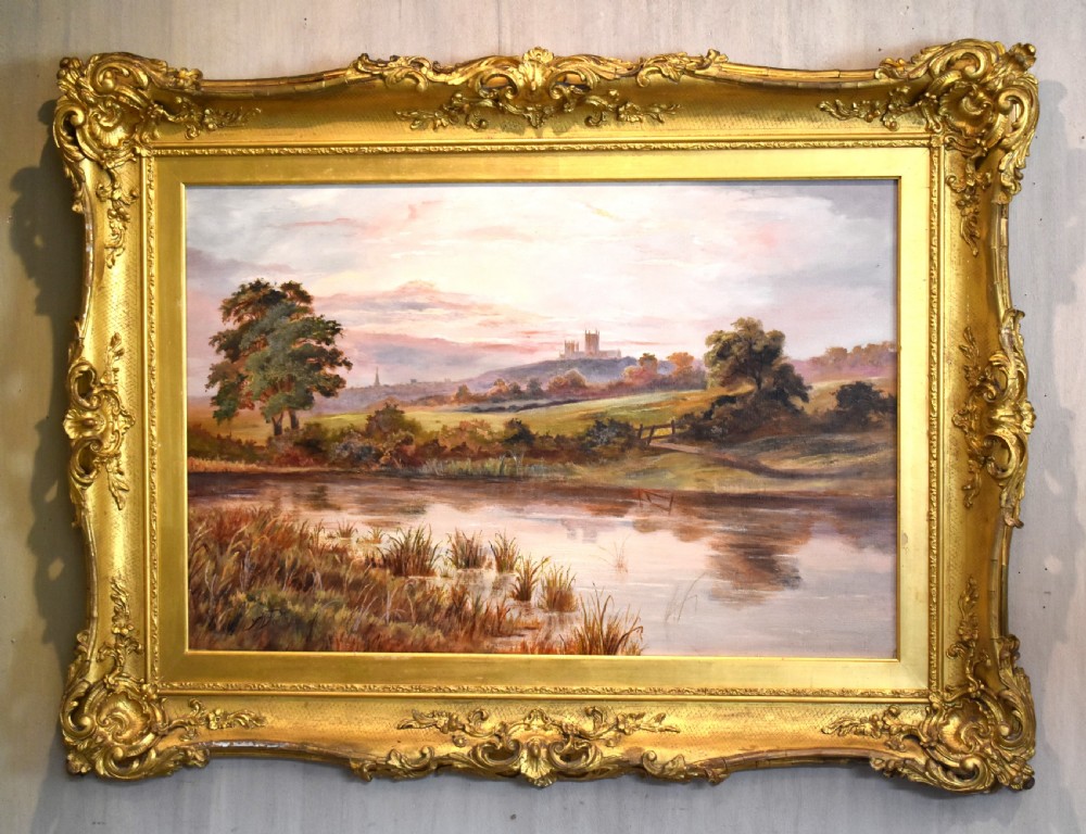 Large landscape oil painting depicting a view of Lincoln