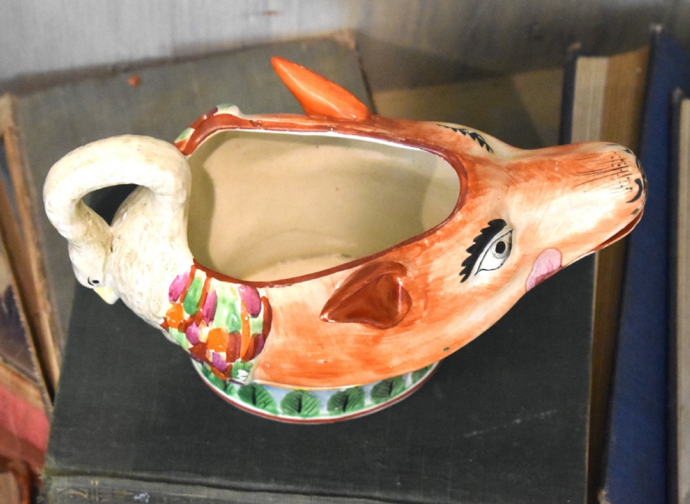 Early Staffordshire pottery fox and swan sauceboat View III