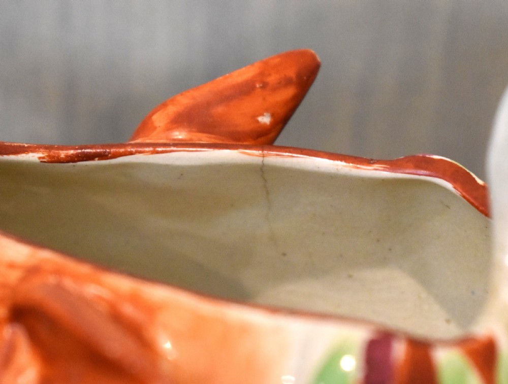 Early Staffordshire pottery fox and swan sauceboat View IV