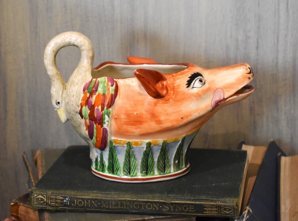 Early Staffordshire pottery fox and swan sauceboat View V