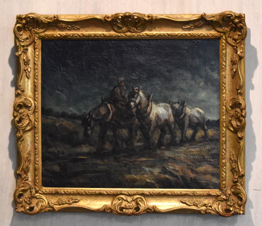 Oil painting of work horses by Margaret Theyre View II