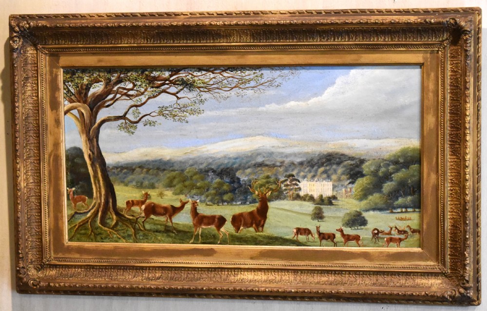 Oil painting of a country house landscape with deer View II