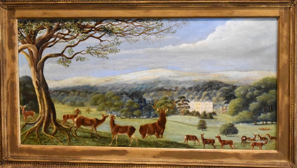 Oil painting of a country house landscape with deer View III