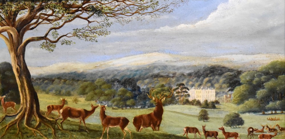 Oil painting of a country house landscape with deer View IV