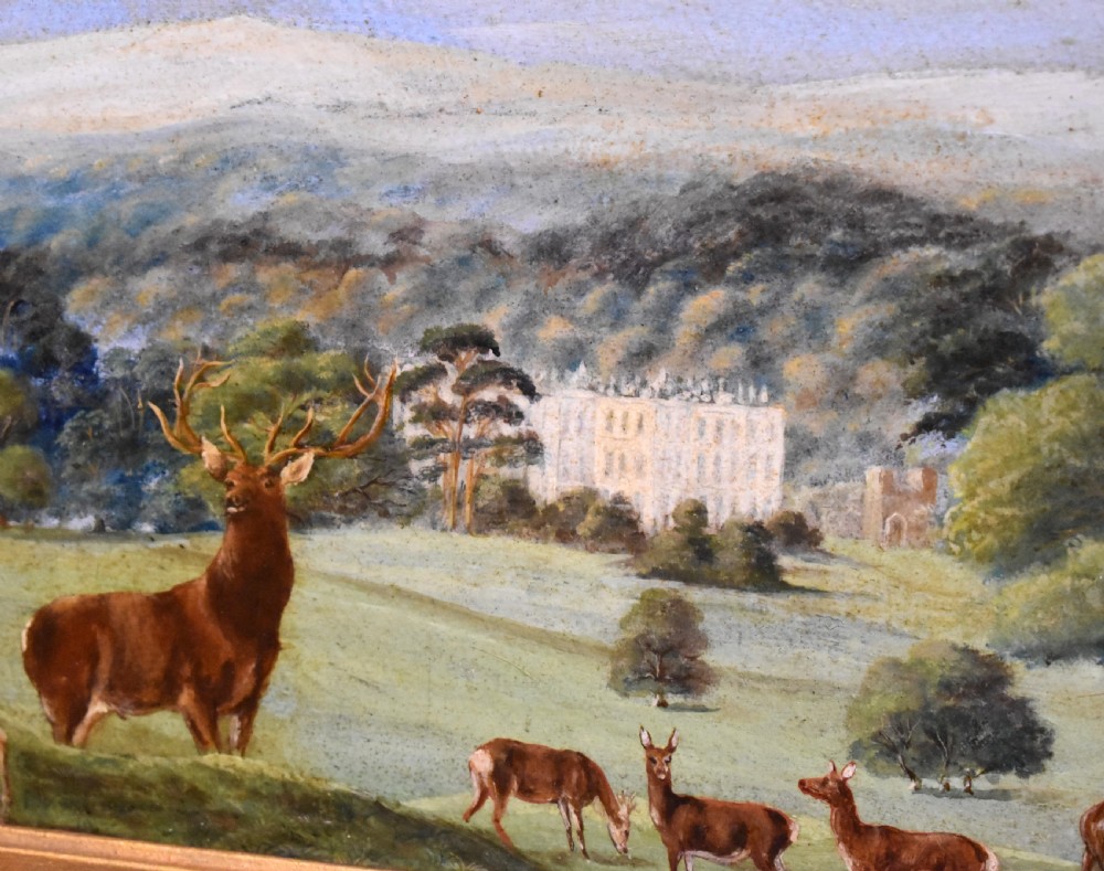 Oil painting of a country house landscape with deer View VI