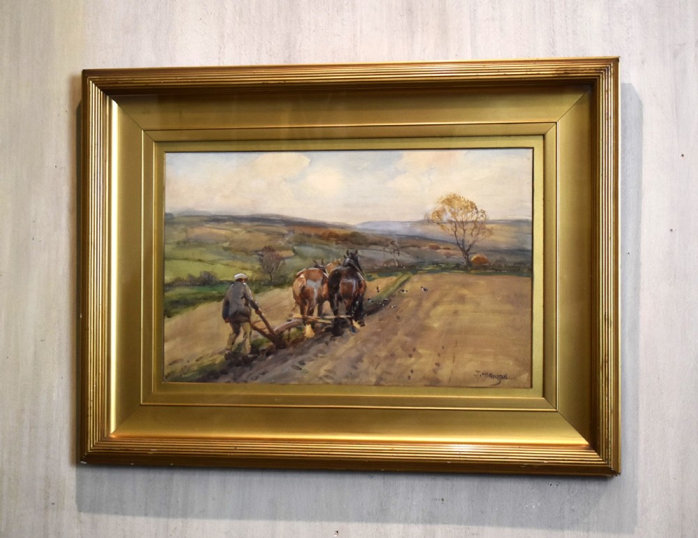 Ploughing watercolour by John Atkinson 1863-1924