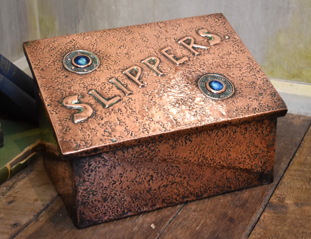 Arts and Crafts copper slipper box View II