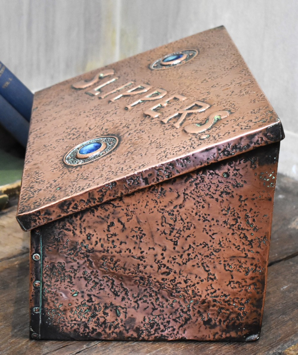 Arts and Crafts copper slipper box View III