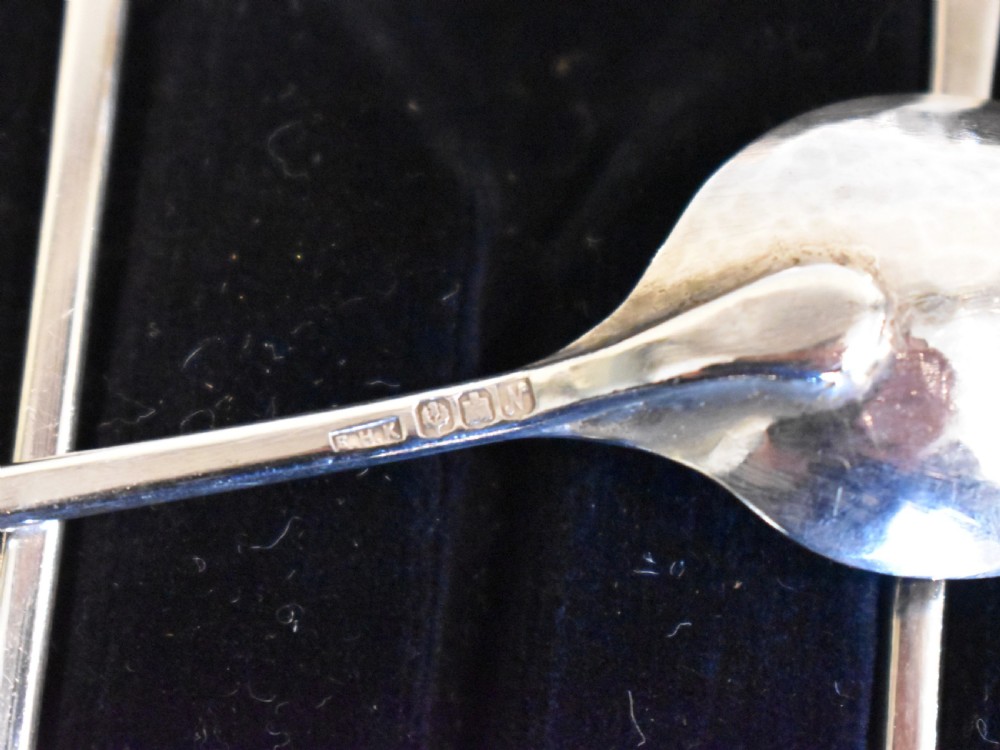Set of six solid silver Scottish Arts and Crafts coffee spoons View III