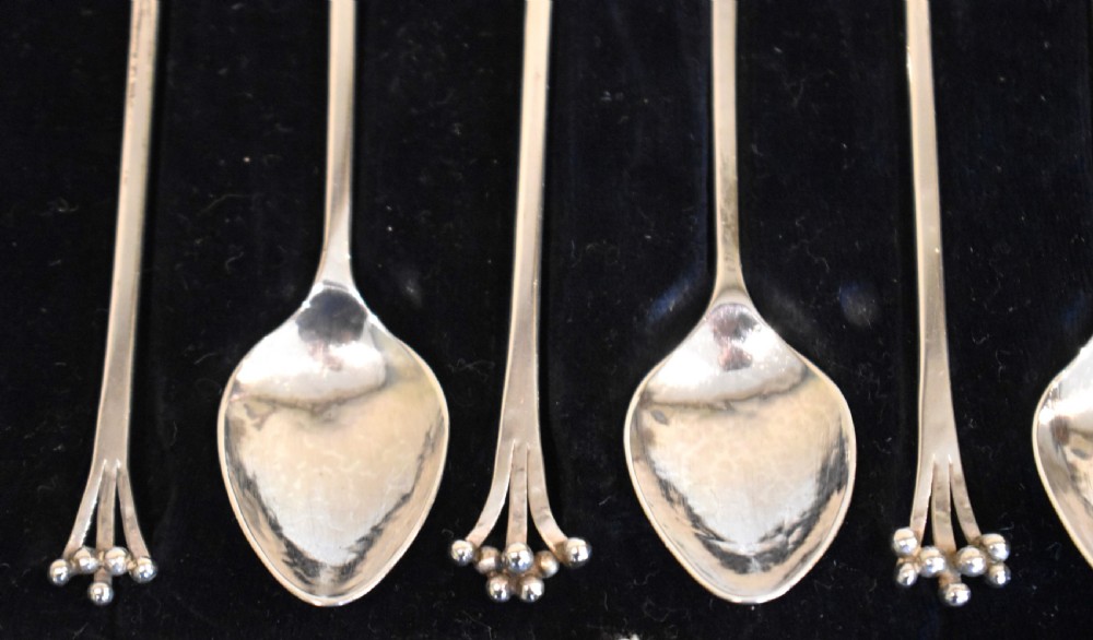 Set of six solid silver Scottish Arts and Crafts coffee spoons View V