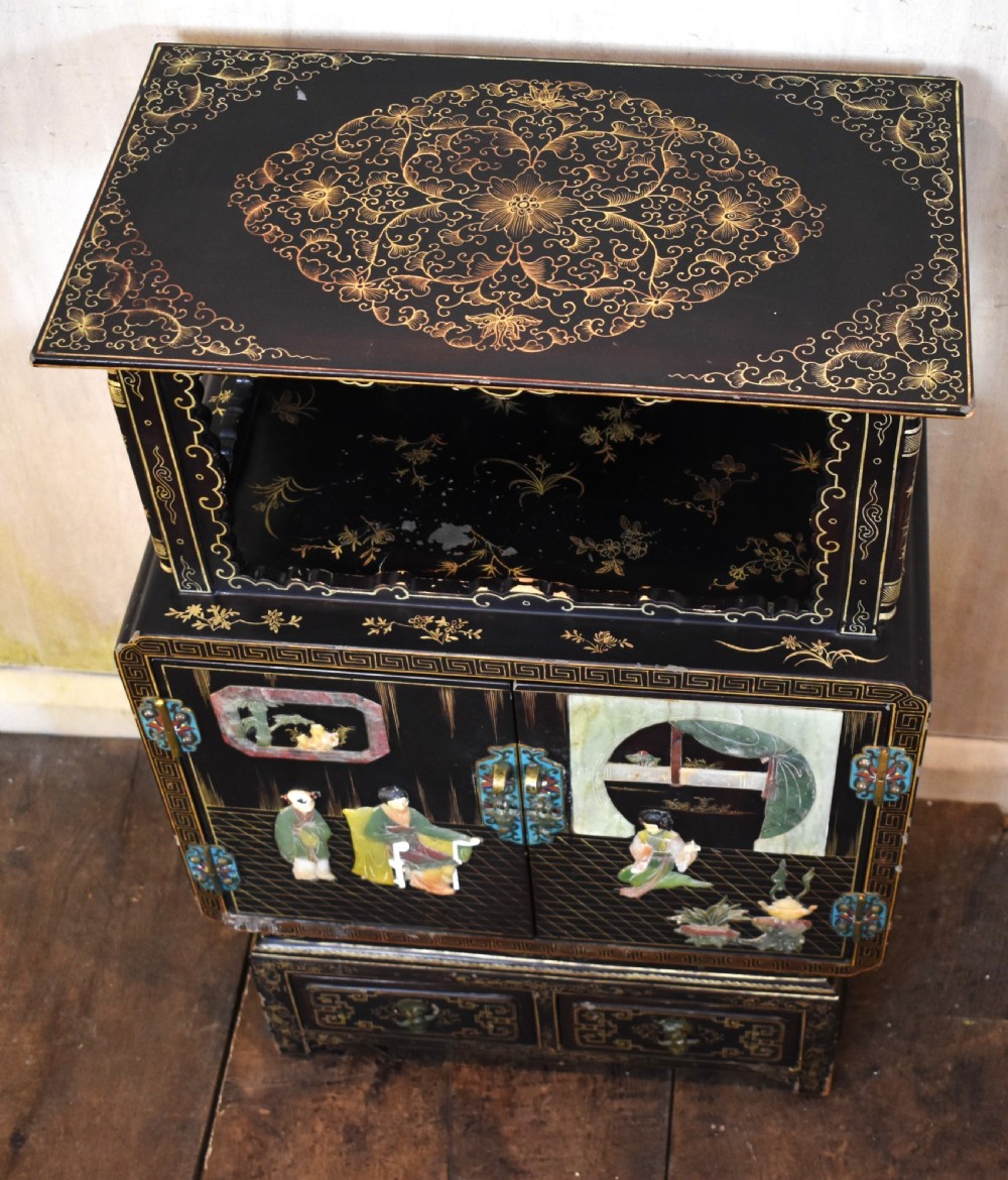 Small Chinese inlaid black lacquer cabinet View V