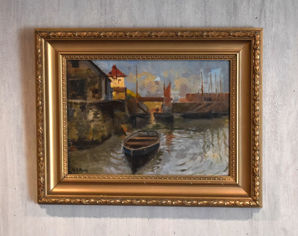 Oil painting of Polperro harbour, Cornwall