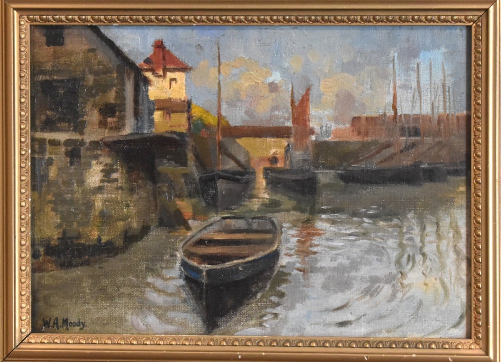 Oil painting of Polperro harbour, Cornwall View III