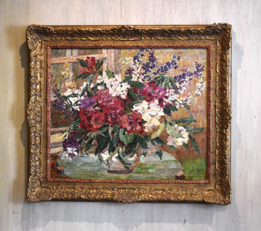 Still life oil of flowers by Adele Martin