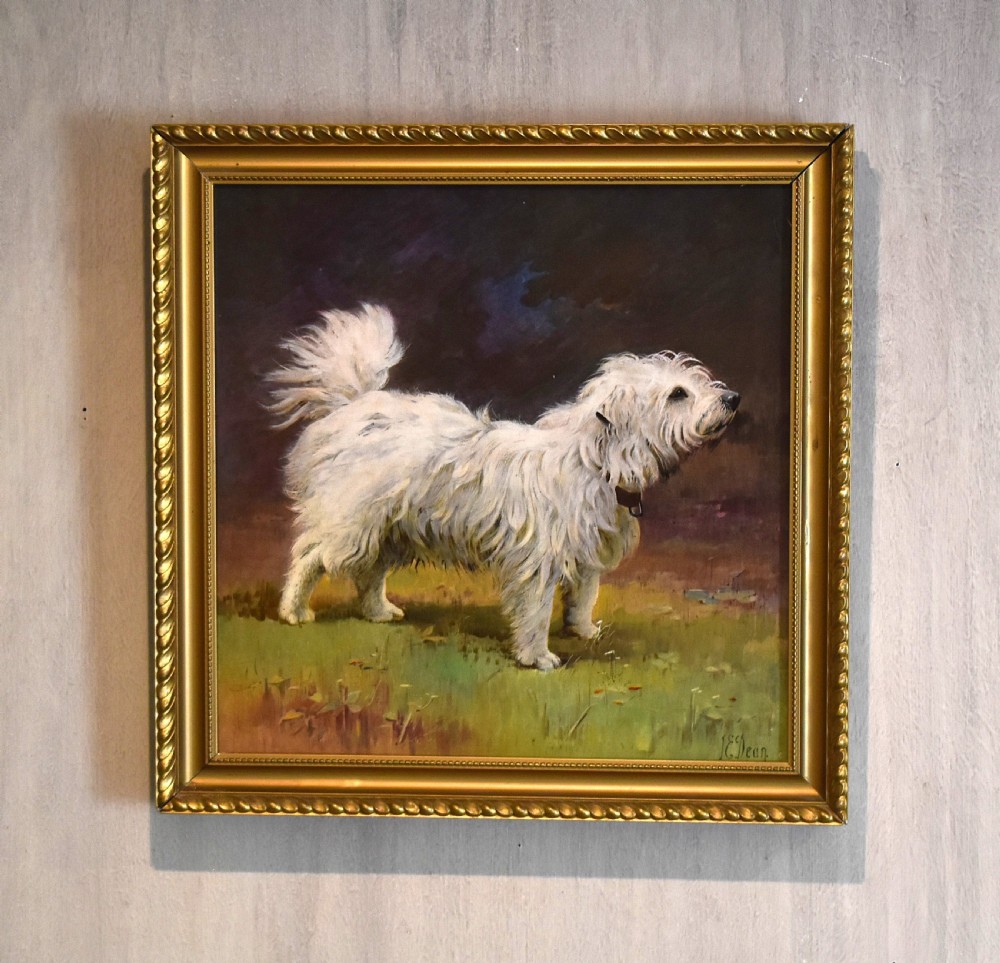 Minton porcelain plaque of a Maltese dog by James Edwin Dean