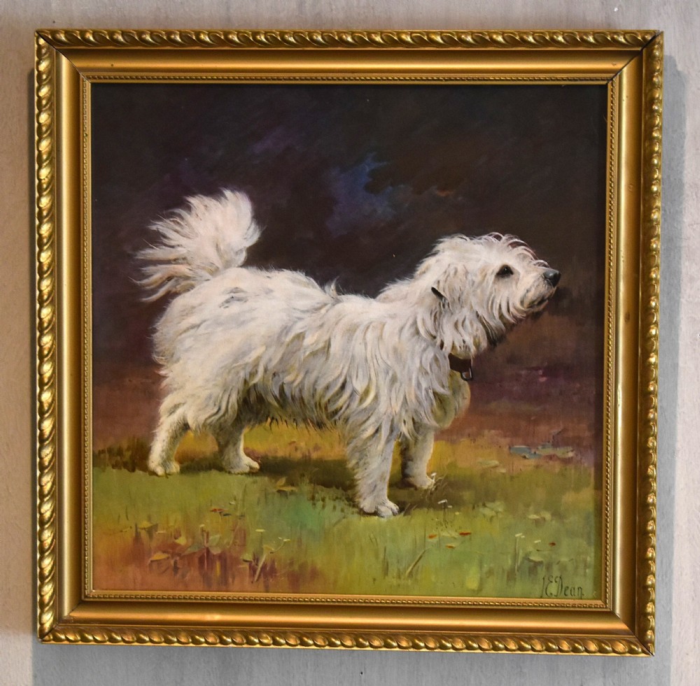 Minton porcelain plaque of a Maltese dog by James Edwin Dean View II