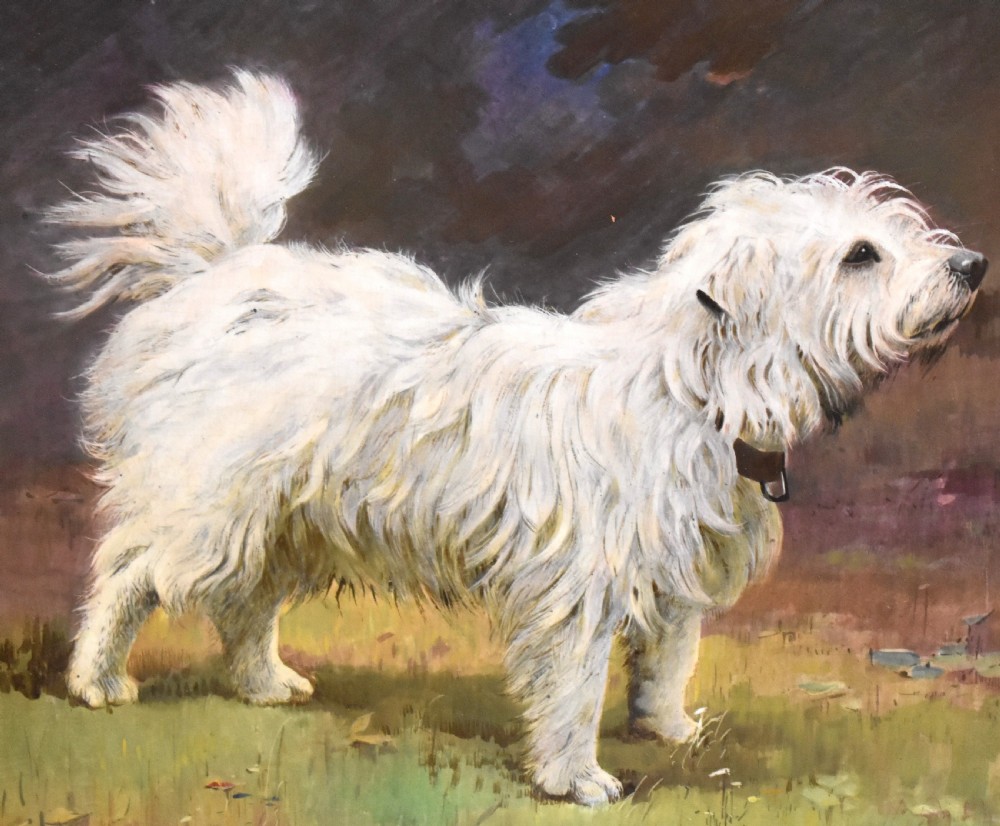 Minton porcelain plaque of a Maltese dog by James Edwin Dean View V