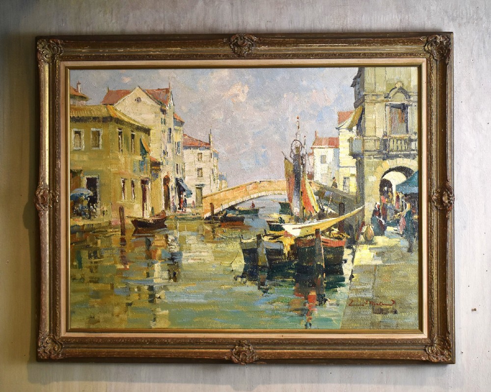 Large Venetian scene oil painting
