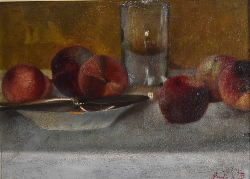 Still life oil painting of peaches View IV