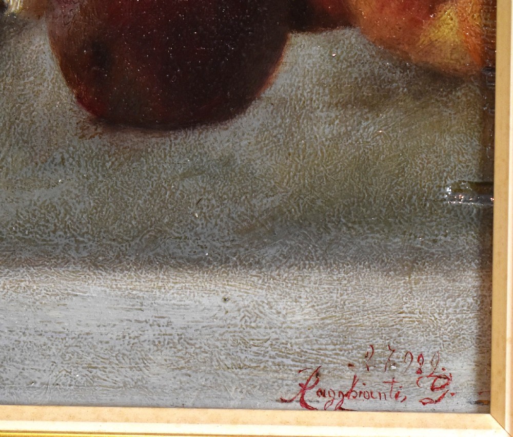 Still life oil painting of peaches View V