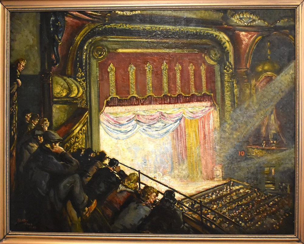 Large oil painting of a theatre by Henry Ball 1894-1966 View III