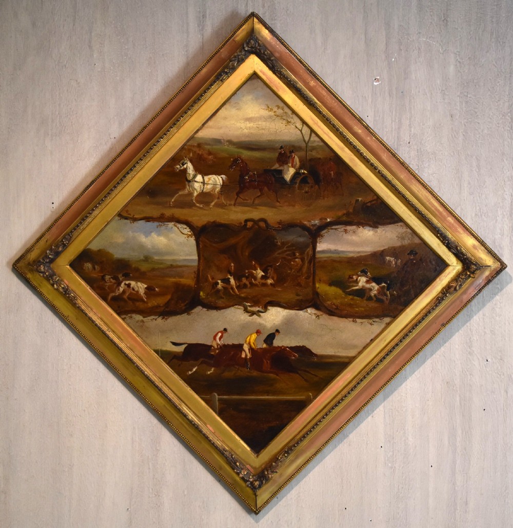 Rare pair of sporting oil paintings of horses and dogs View III