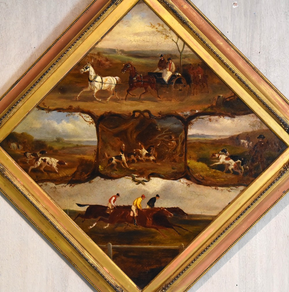 Rare pair of sporting oil paintings of horses and dogs View IV
