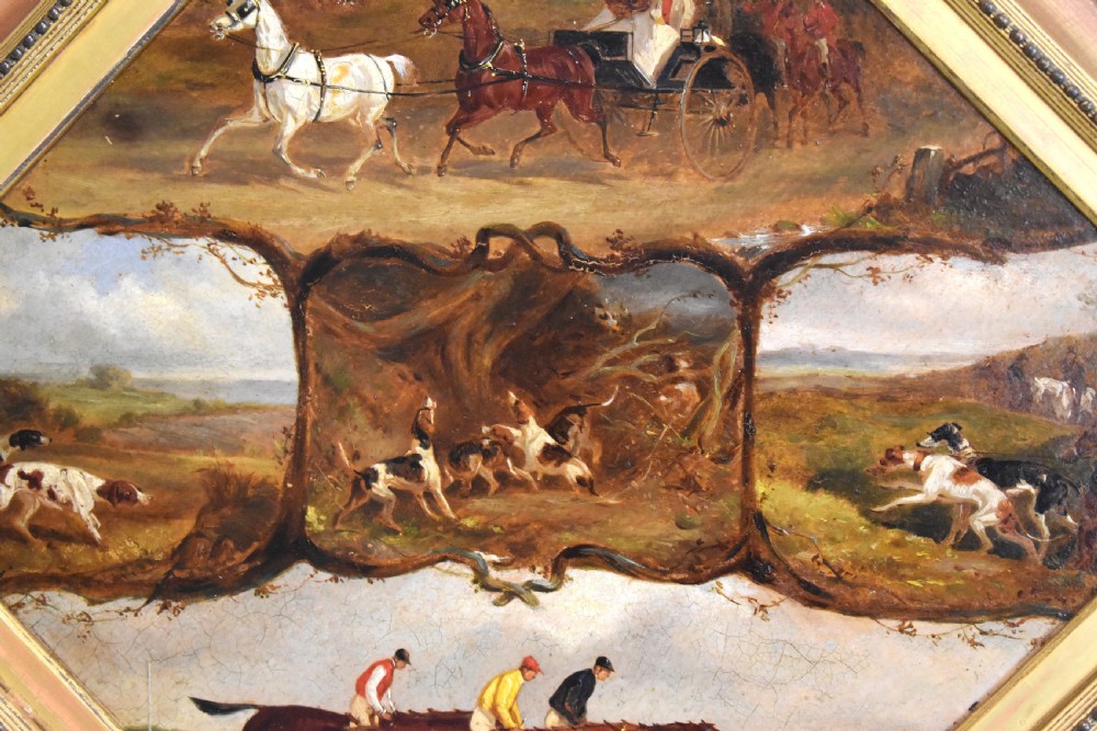 Rare pair of sporting oil paintings of horses and dogs View V