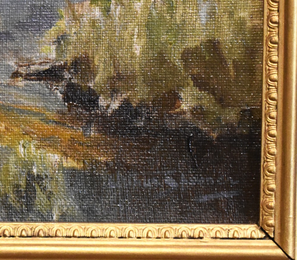 Landscape oil painting with fisherman by Arthur Spooner View V