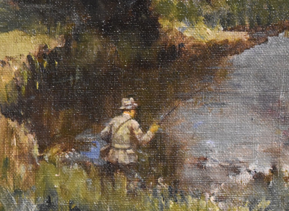Landscape oil painting with fisherman by Arthur Spooner View VI