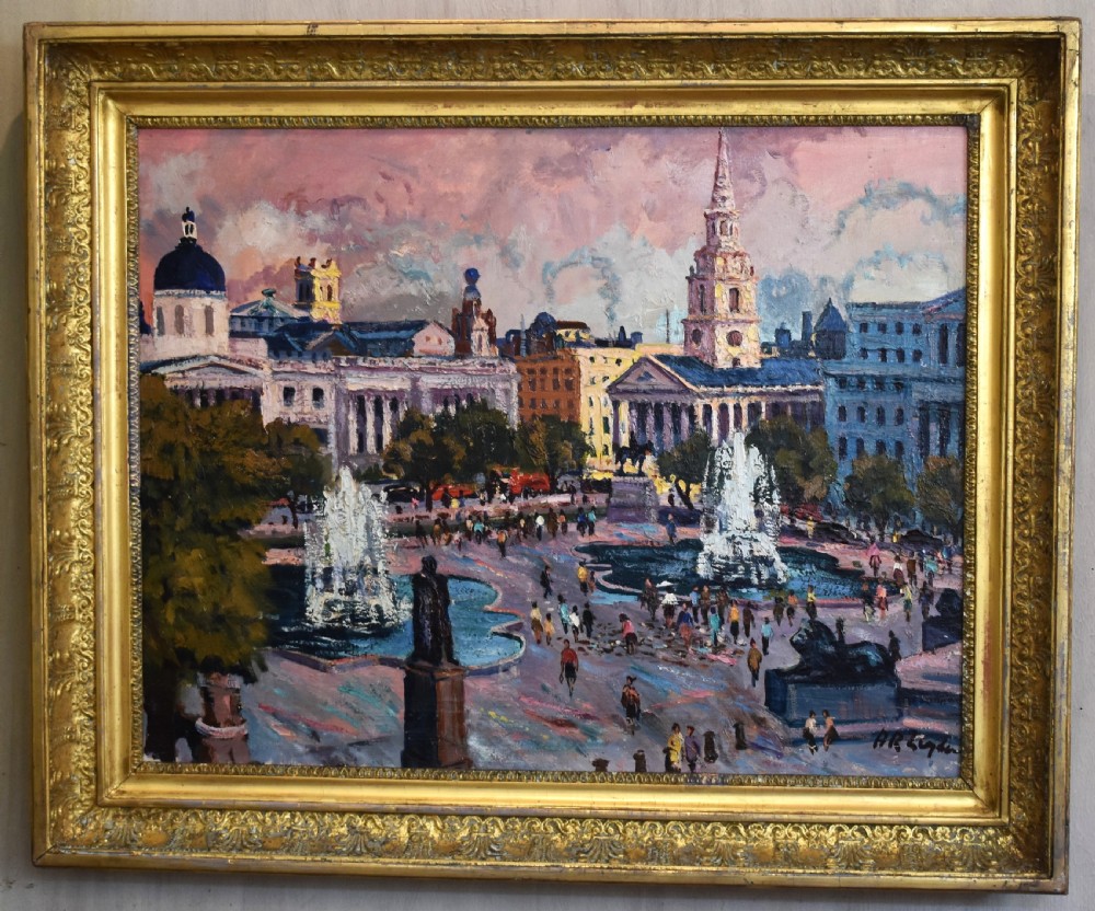 Oil painting of Trafalgar Square, London View II