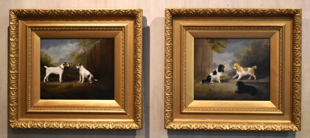 Pair of Victorian oil paintings of dogs View II